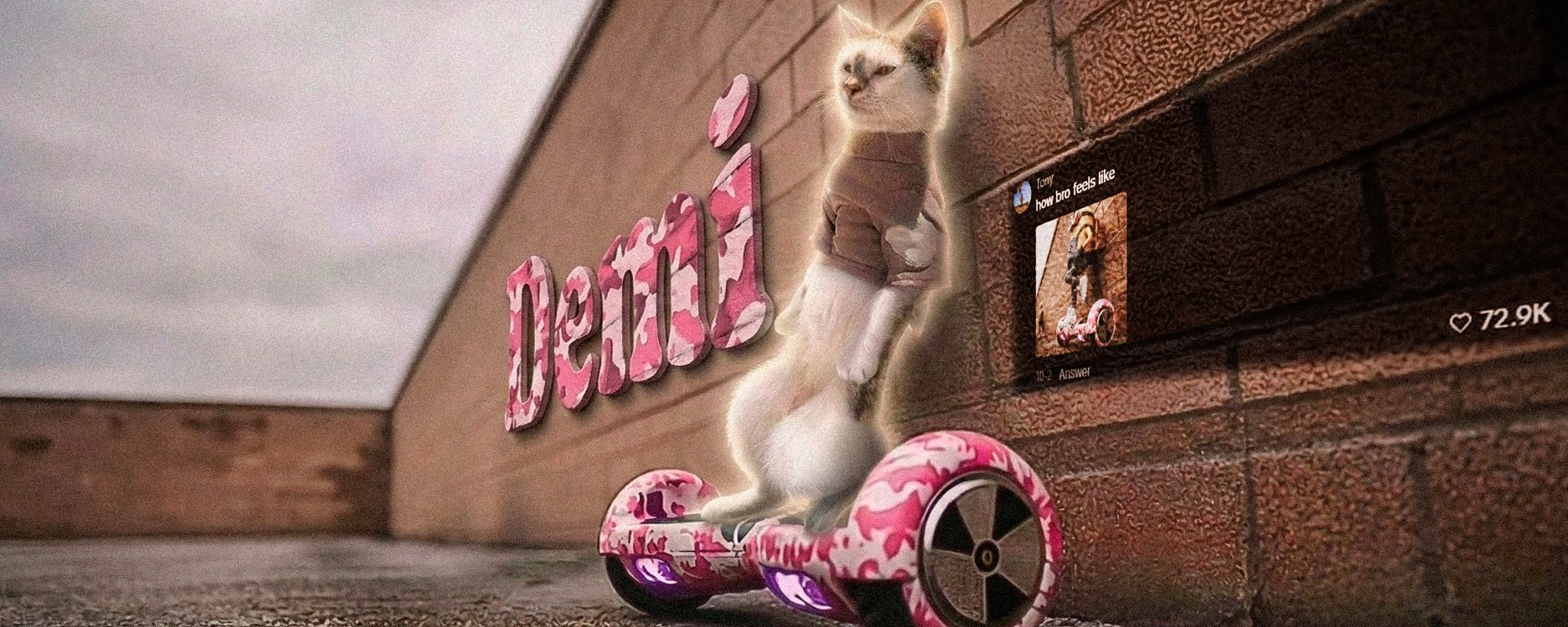 demi on a pink camo hoverboard — how bro feels like